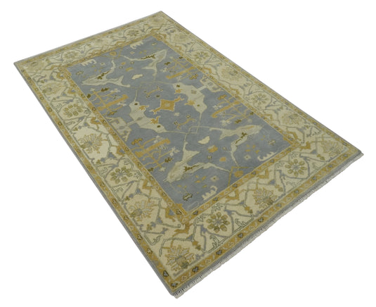 Custom Made Hand Knotted Silver, Beige And Cream Oriental Oushak Wool Area Rug