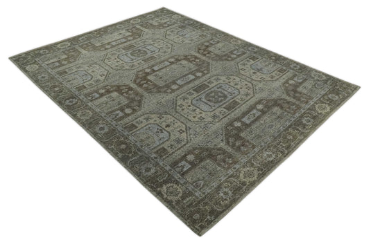 Traditional Antique Beige And Brown Hand Knotted 8x10 ft Bedroom, Living Room Rug Wool Area Rug