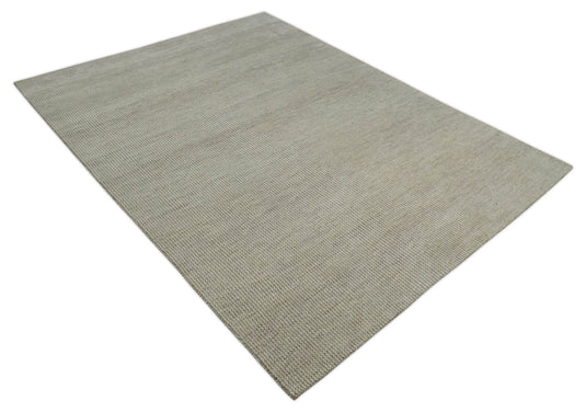 Contemporary Beige And Ivory Hand Knotted 8x10 ft Bedroom, Living Room Rug Wool Area Rug