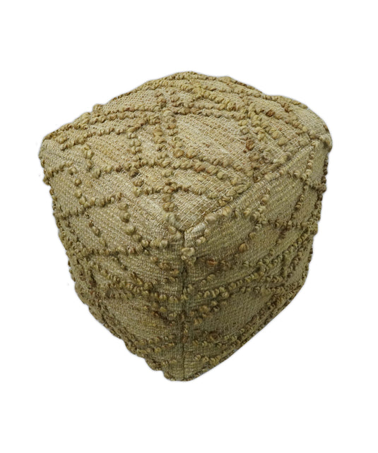 Geometric Beige Jute Footstool, Seat, Foot Rest Living Room, Bedroom