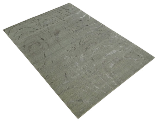 Abstract Handloom Olive and Gray 5x7 ft Bedroom, Living Room Rug Wool and Art Silk Area Rug