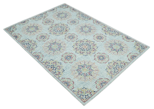 Custom Made Traditional Floral Colorful Gray, Olive, Maroon And Blue Hand Tufted Wool Area Rug