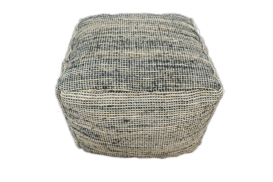 Natural Large Black And Brown Hand Woven Jute Pouf Footstool, Seat, Foot Rest Living Room, Bedroom