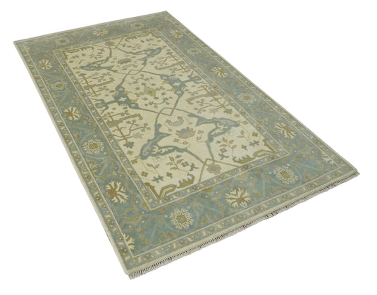 Hand Knotted Beige, Cream And Gray Oriental Oushak Wool Rug 6x9.6 ft Ideal for Living, Bedroom And Dining Rooms | CP2359696