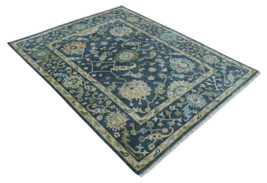 Hand Knotted Traditional Oushak Rug Blue and Beige Multi Size Ideal for Living, Bedroom, and Dining Rooms |