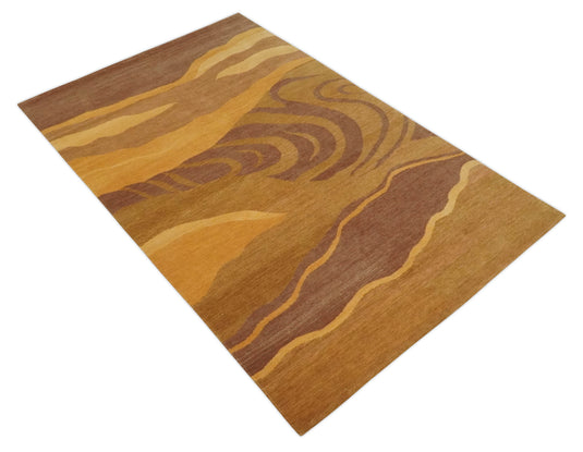 Traditional Handloom Brown , Rust and Olive 5x8 ft Bedroom, Living Room Rug , Wool  Area Rug AAOC558