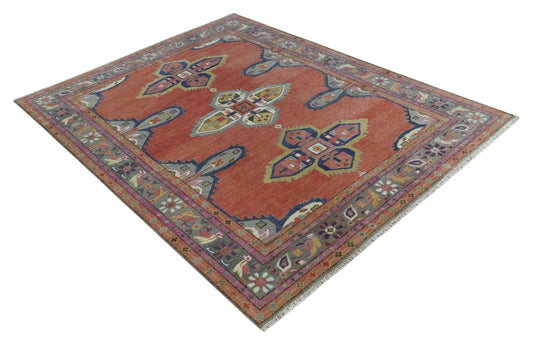 Hand Knotted Oriental Oushak Rug Rust, Grey, Blue and Ivory Multi Size Ideal for Living, Bedroom, and Dining Room