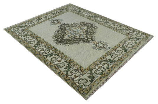 Traditional Persian Oushak Hand Knotted Charcoal, Ivory and Beige 8x10 ft Ideal for Living, Bedroom, and Dining Rooms | CP2034810S