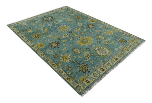 Blue and Moss Green Vintage Persian Hand Knotted, Antique Oushak 5x8, 6x9, 8x10, 9x12, 10x14, 12x15 Wool Rug, Living Room | CP815S