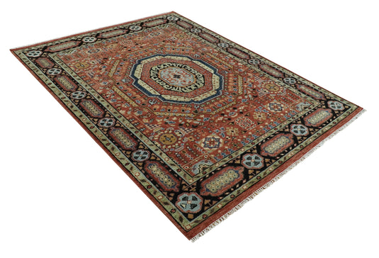 Hand Knotted Medallion Mamluk Rug Rust and Black Multi Size Ideal for Living, Bedroom, and Dining Rooms | CP103