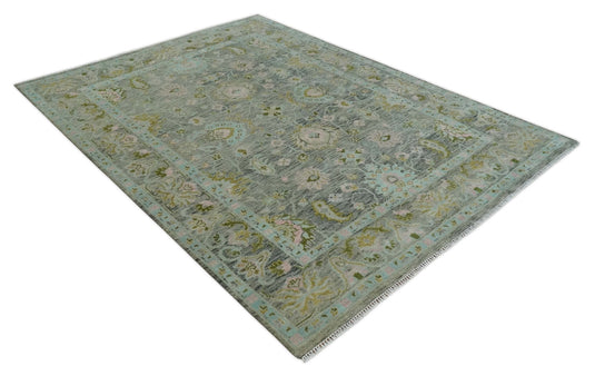 Antique Look Hand Knotted Oriental Oushak Rug Grey and Green Multi Size Ideal for Living, Bedroom, and Dining Rooms | CP1780