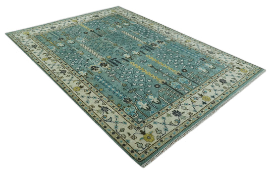 Turkish Wool Oushak Rug, Blue and Ivory Hand Knotted Multi Size Vintage Persian Rug, Bedroom, Living Room Rug - CP599