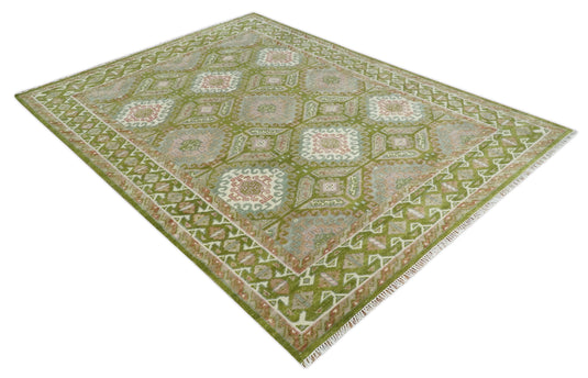 Traditional Oriental Hand Knotted Green and Ivory 9x12 ft Ideal for Living, Bedroom, and Dining Rooms | CP2011912S