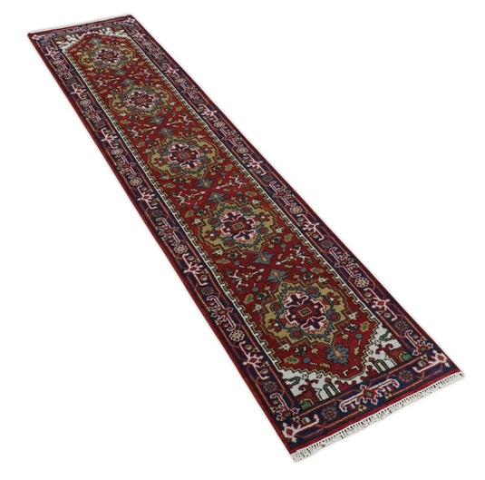 Hand Knotted Heriz Serapi Rug Rust , Ivory and Blue 2.6x12 ft Ideal for Living, Bedroom, and Dining Rooms | CP19152612