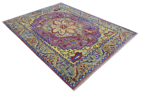 Hand Knotted Heriz Serapi Rug Purple, Mustard and Blue Multi Size Ideal for Living, Bedroom, and Dining Room