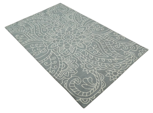 Custom Made Traditional Floral Gray And Ivory Hand Tufted  Wool Area Rug