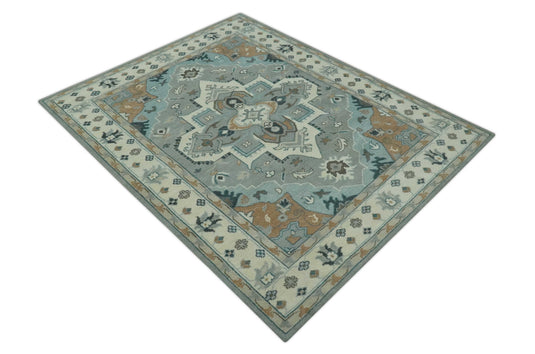 Custom Made Traditional Heriz Gray, Beige And Ivory Hand Knotted Wool Area Rug