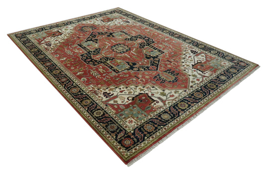 Hand Knotted Traditional Rust, Ivory And Black Wool Rug 9x12 ft Ideal for Living, Bedroom And Dining Rooms | CP1063912