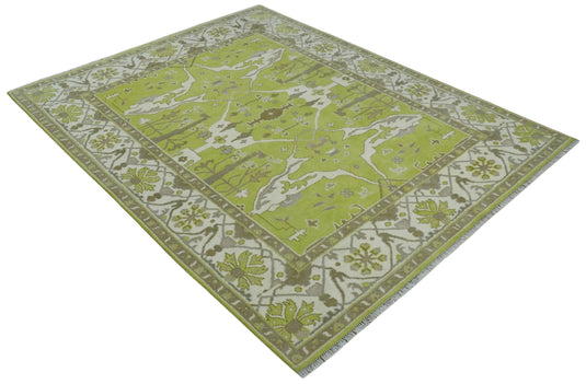 Hand Knotted Oriental Oushak Rug Light Green and Ivory Multi Size Ideal for Living, Bedroom, and Dining Room