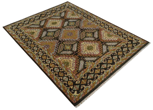 Gold, Black and Brown Hand knotted Multi Size Oriental wool Area Rug