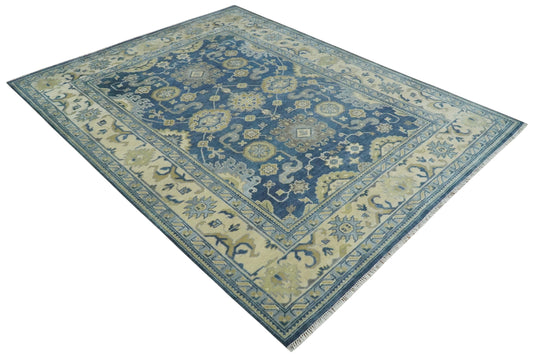 Blue and Beige Hand knotted Traditional Oushak 9x12 wool Area Rug