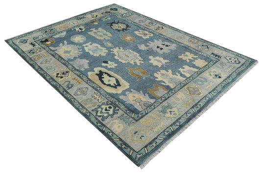 Antique look Hand knotted Blue, Silver and Beige 9x12 wool Area Rug