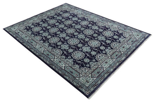 Antique Oushak Hand knotted Black and Silver 9x12 ft Bedroom, Living Room Rug ,wool Area Rug