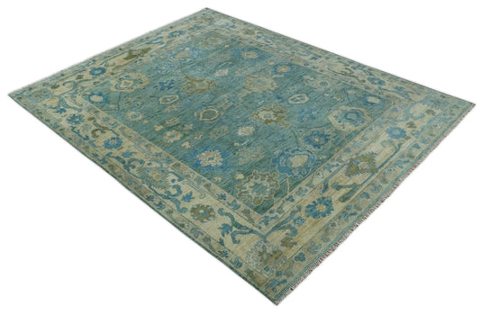 Hand Knotted Oushak Rug Blue, Beige and Green Multi Size Ideal for Living, Bedroom, and Dining Room