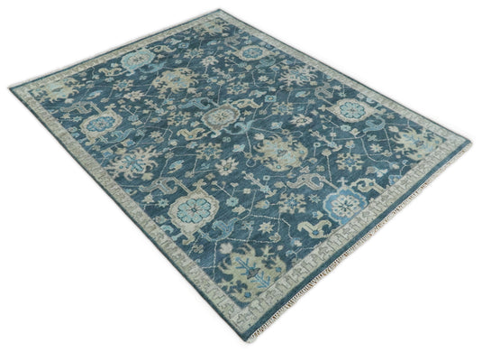 Vintage Antique Hand knotted Oushak Blue and Camel Wool Area Rug, 4X6,5X7, 5x8, 6x9, 8x10, 9x12 and 10x14, Living Room Rug | CP8S