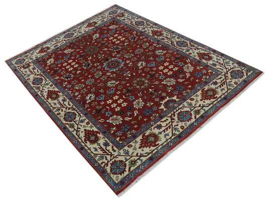 Traditional Oriental Oushak Hand knotted Red and Ivory 8x10 and 9x12 ft Bedroom, Living Room Rug ,wool Area Rug