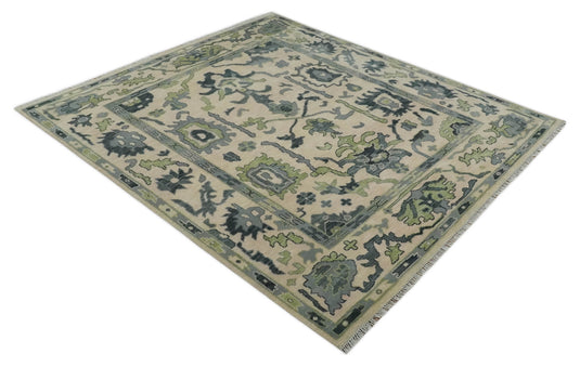 Hand Knotted Oriental Oushak Rug Camel, Charcoal and Green Multi Size Ideal for Living, Bedroom, and Dining Room