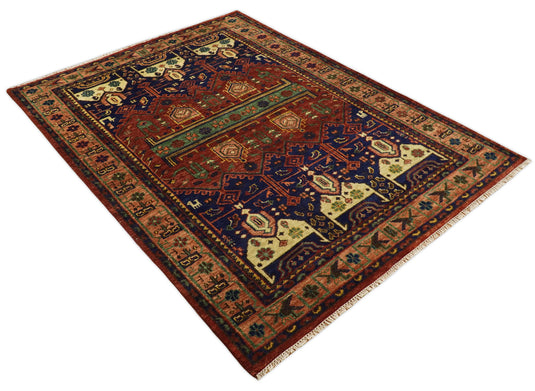 Traditional Antique Vintage Persian Hand Knotted Wool Rug Red and Blue 5X8, 6X9, 8X10, 9X12, 10X14 and 12x15  Ideal for Living, Bedroom, and Dining Rooms | CP194S