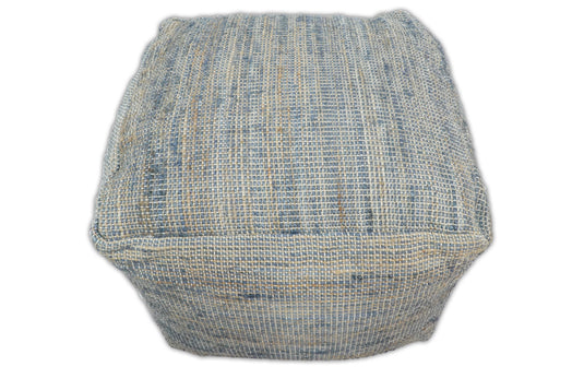 Blue And Brown Natural Large Hand Woven Jute Pouf Footstool, Seat, Foot Rest Living Room, Bedroom