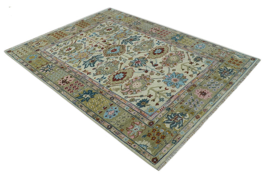 Custom Made Hand Knotted Colorful Oriental Oushak Rug Wool Area Rug