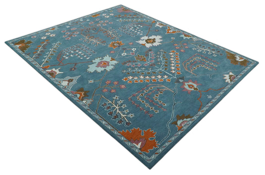 Custom Made Tree Of Life Teal Blue, Brown And Red Hand Tufted Wool Area Rug