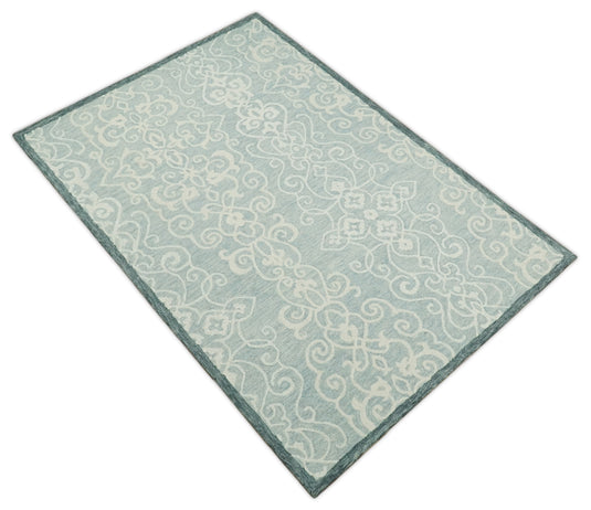 Custom Made Modern Floral Gray And Ivory Hand Tufted Wool Area Rug