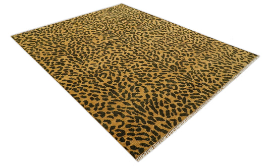 Custom Made Hand Knotted Brown And Black Leopard Print Design Wool Area Rug