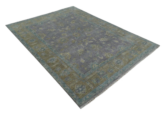 Antique look Hand knotted Charcoal and Olive Traditional Floral Oushak wool Rug