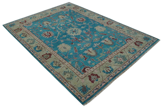 Hand Knotted Oriental Oushak Rug Blue, Pink and Light Green Multi Size Ideal for Living, Bedroom, and Dining Rooms | CP1714