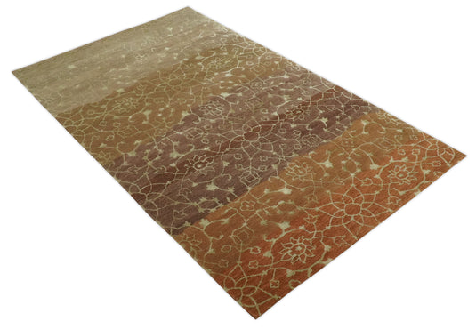 Traditional Handloom Brown , Rust and Olive 5x8 ft Bedroom, Living Room Rug , Art Silk  Area Rug AAOC458