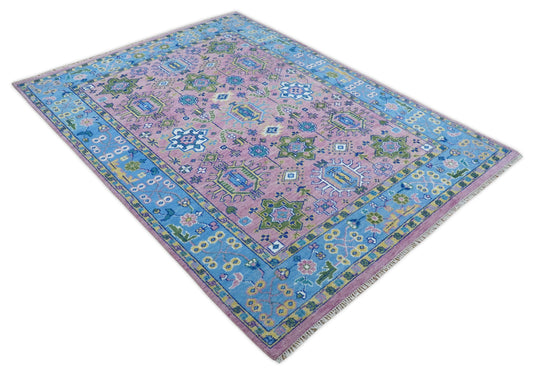 Traditional Antique Vintage Persian Hand Knotted Oushak Rug Purple and Blue 5X8, 6X9, 8X10, 9X12, 10X14 and 12x15  Ideal for Living, Bedroom, and Dining Rooms | CP754S