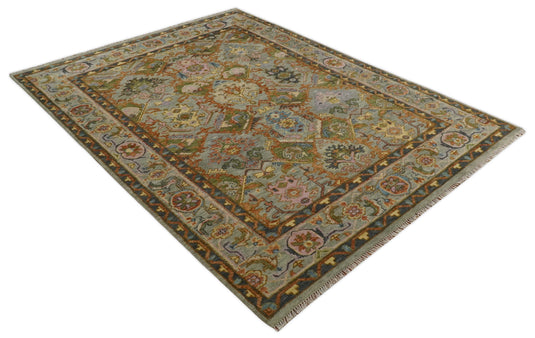 Traditional Antique Moss Persian Hand Knotted Oushak Rug Silver, Rust and Pink Multi Size Ideal for Living, Bedroom, and Dining Rooms | CP616