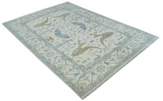 Hand Knotted Traditional Oriental Oushak Rug Ivory and Beige Multi Size Ideal for Living, Bedroom, and Dining Room