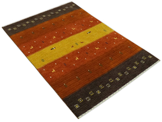 Custom Made Gold, Rust, Brown And Charcoal Lori Gabbeh Handloomed Wool Area Rug