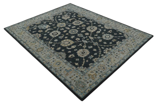 Modern Oushak Black And Silver Hand Tufted 8x10 ft Bedroom, Living Room Rug Wool Area Rug