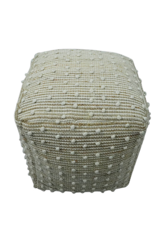 Polka Dots Light Beige And White Jute And Wool Ottoman Footstool, Seat, Foot Rest Living Room, Bedroom