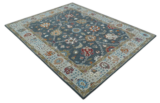 Antique Floral Traditional Oushak Charcoal, Silver And Maroon Hand Tufted Oushak 8x10 ft Bedroom, Living Room Rug Wool Area Rug