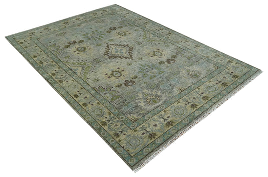 Green and Silver Antique Hand knotted Multi Size Oushak wool Area Rug