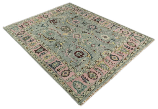 Blue and Pink Traditional Persian Oushak Hand Knotted 5x8, 6x9, 8x10, 9x12, 10x14 Wool Rug, Living Room | CP693S