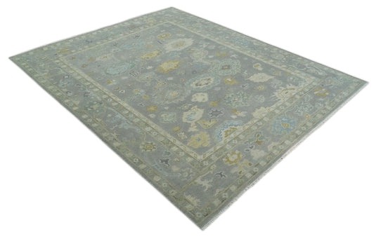 Custom Made Hand Knotted Oriental Oushak Gray, Olive And Ivory Wool Area Rug